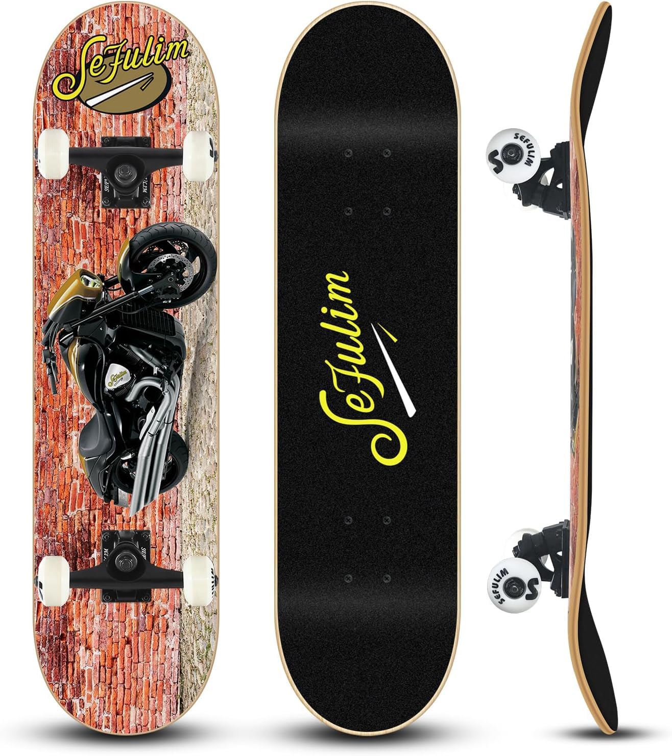 Sefulim Complete Skateboard – 31x8 Inch 7-Layer Canadian Maple Deck