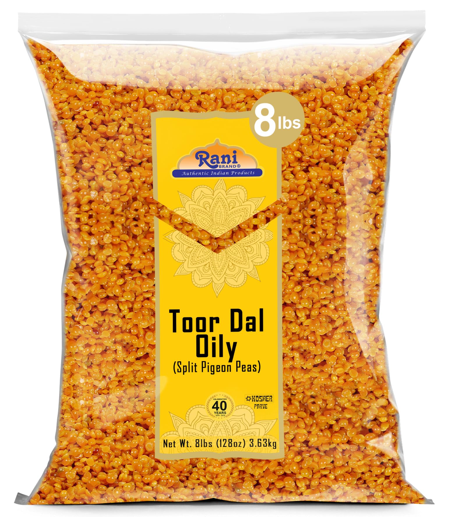 Rani Toor Dal Oily - Split Pigeon Peas, All Natural, 8lbs (128oz) Bulk