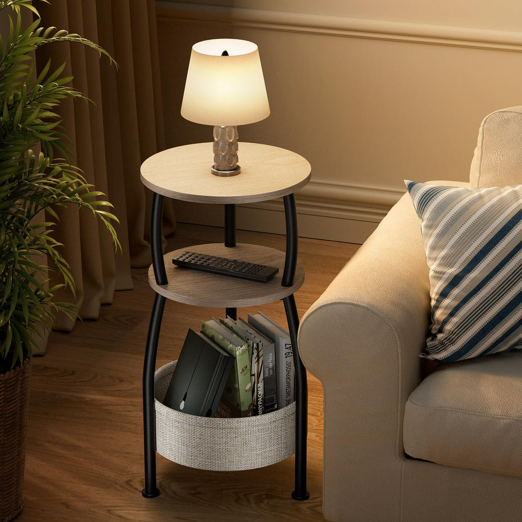 Yuede Round Side Table, 3 Tier Bedside Table, Small End Table with Fabric Basket, Coffee Table for Living Room, Bed Room, Small Space, Easy Assembly - image 4