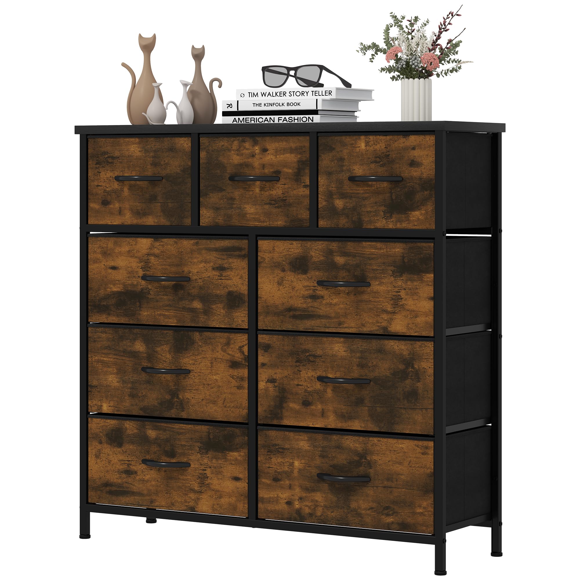 YITAHOME 9-Drawer Wide Chest of Drawers | Fabric Dresser with Steel Frame