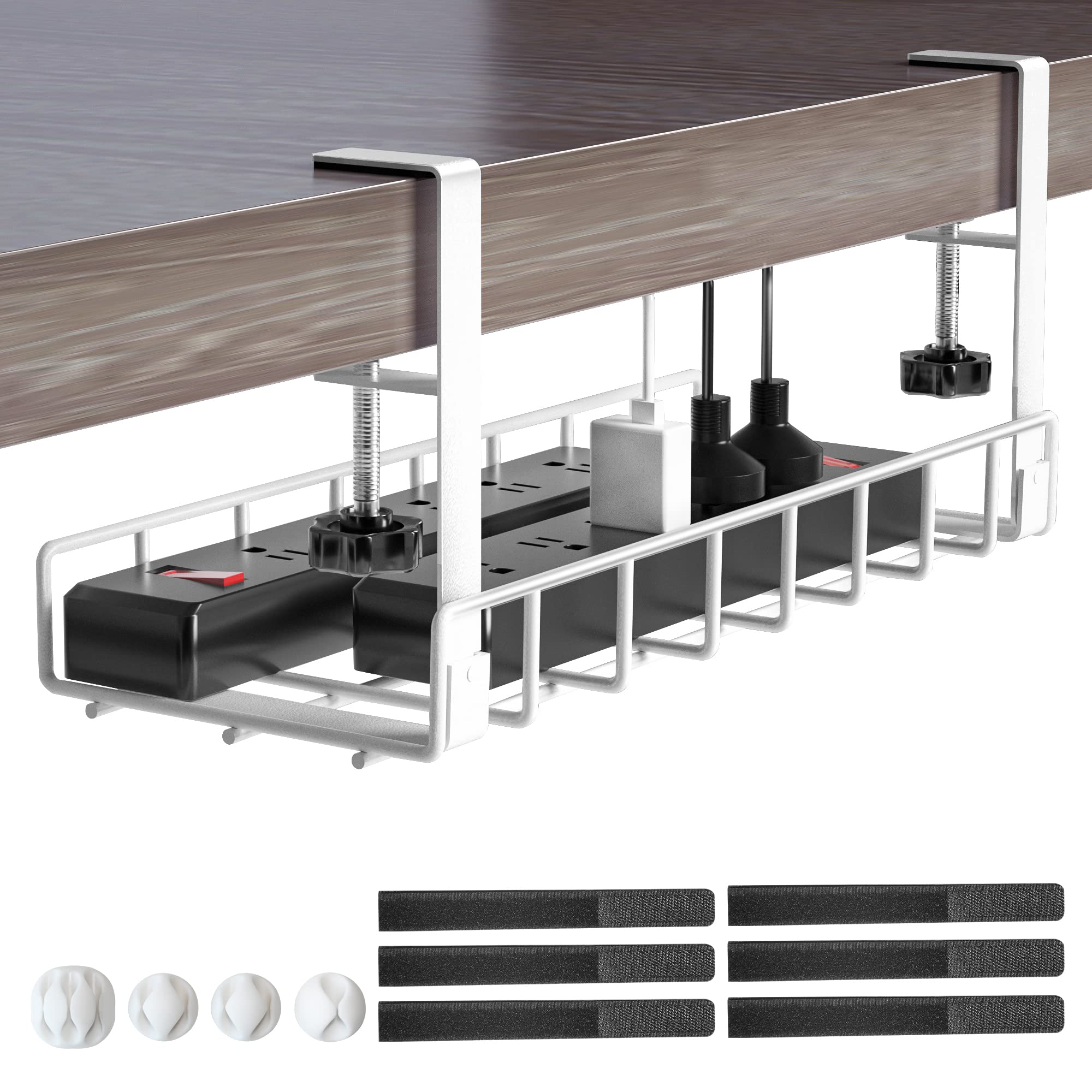 Jolof Store Under Desk Cable Management Tray – No-Drill Wire Rack, White