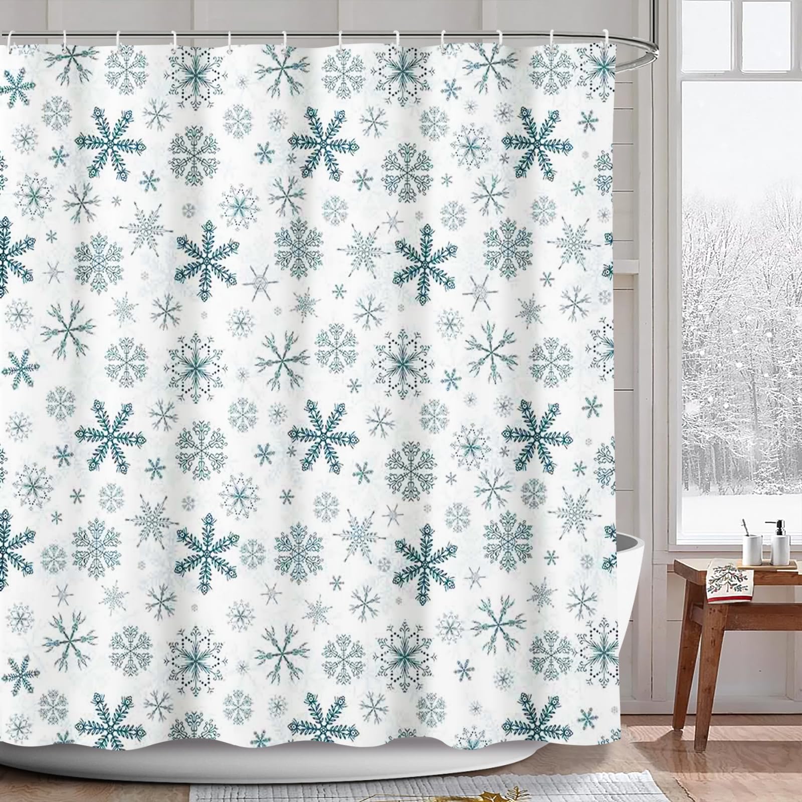 AIBIIN Winter Snowflake Shower Curtain | Blue Waterproof Polyester