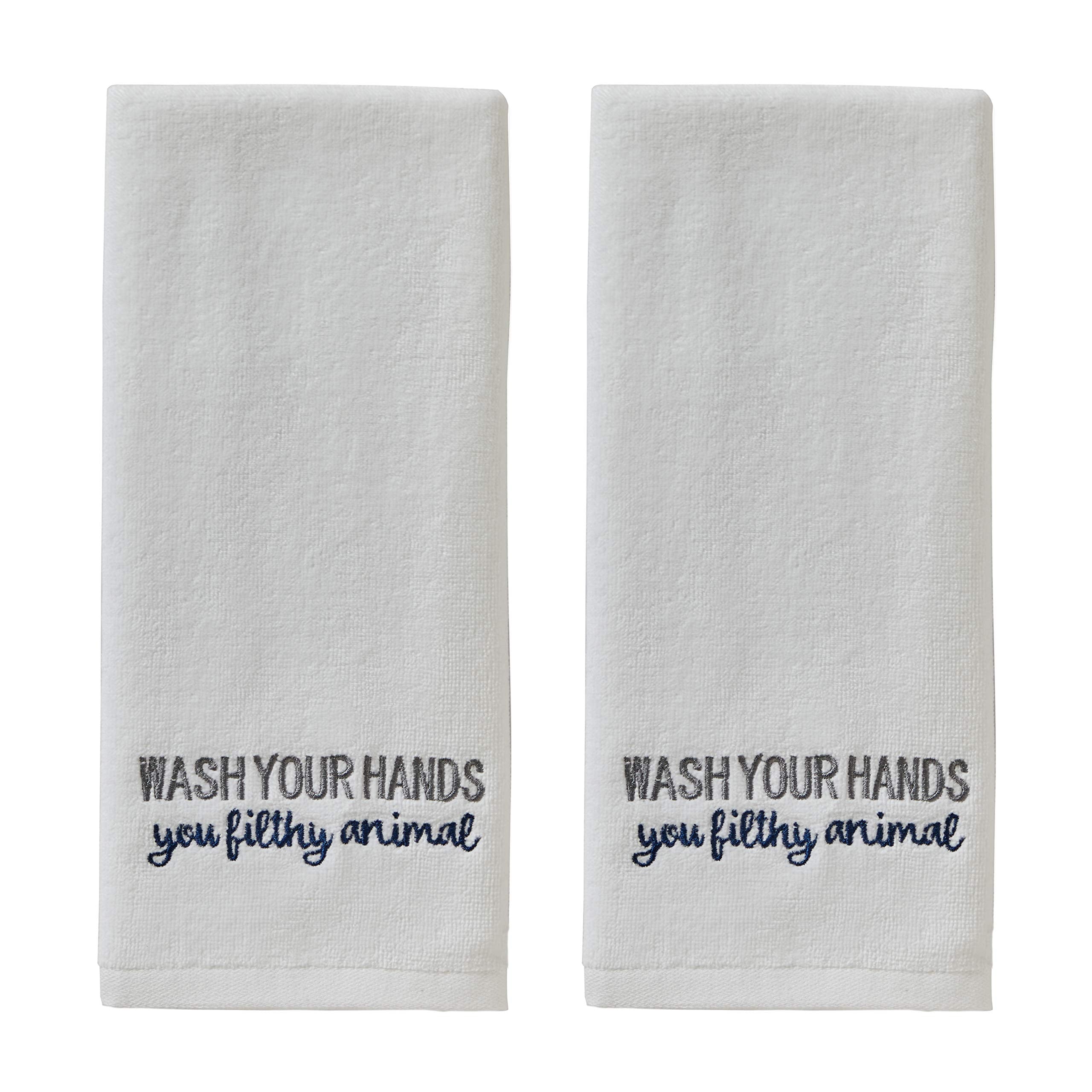 SKL Home Cotton Hand Towels (2-Pack) | Wash Your Hands Embroidery