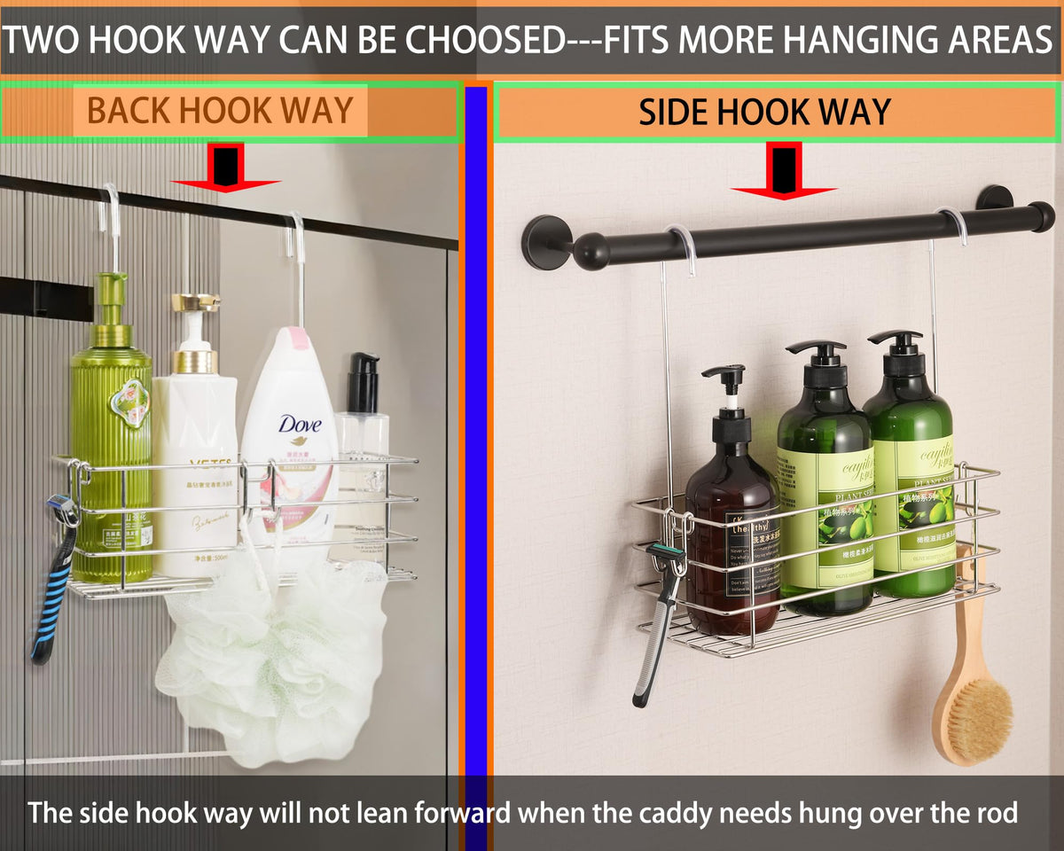 Seltomer Hanging Shower Rack Bathroom Shower Caddy Organizer Shampoo Brakect ，Rotatable Hook Bar ，Rust Proof Single-Layer - image 5