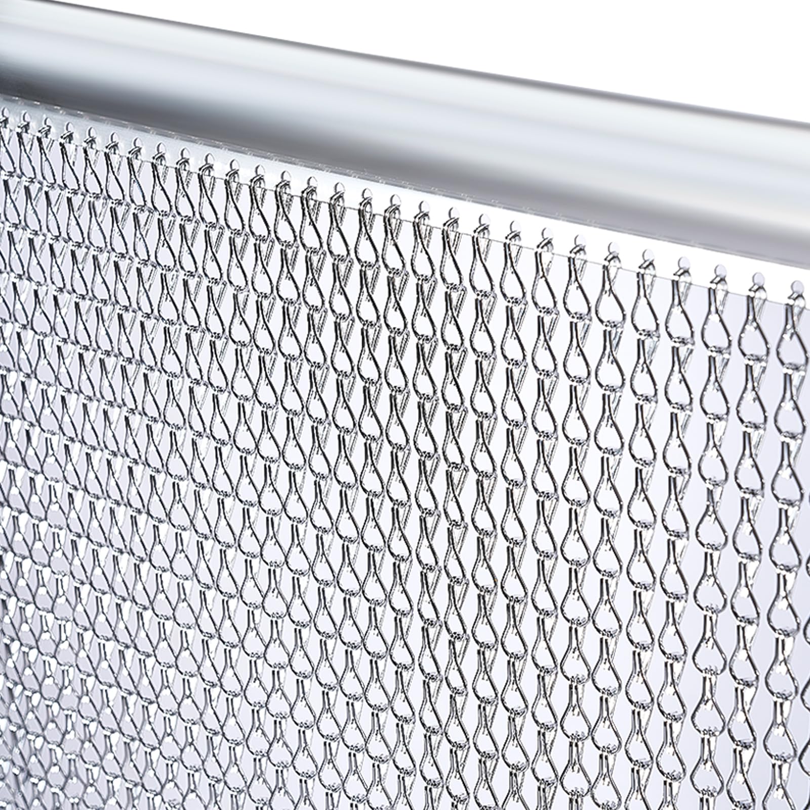 Gluwoer Silver Aluminium Chain Fly Screen - 90x200cm Metal Door Curtain