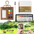 YouthLoxus 8-Grid Walnut Wood Mini Watercolour Paint Set - 5Pcs Travel Kit