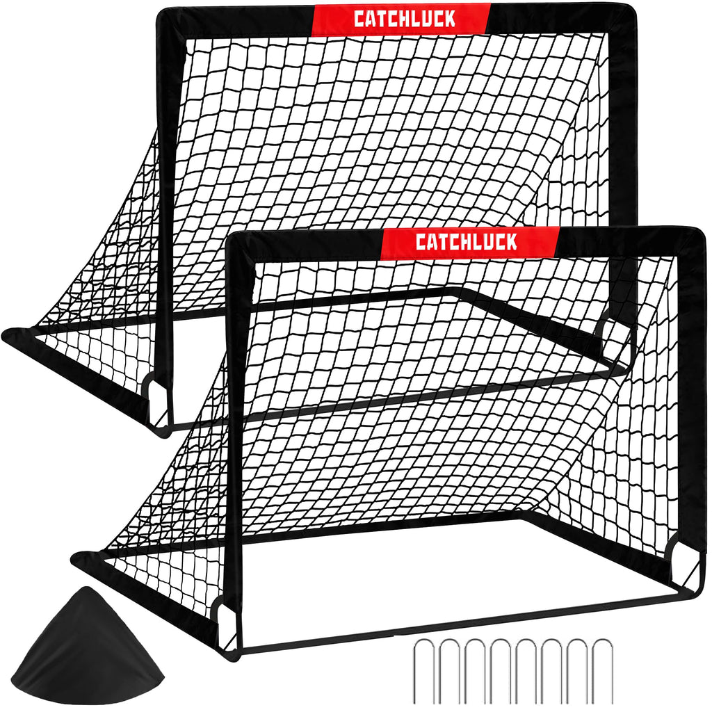 CATCHLUCK Kids Football Goals | 2-Pack Pop Up Portable Garden Nets