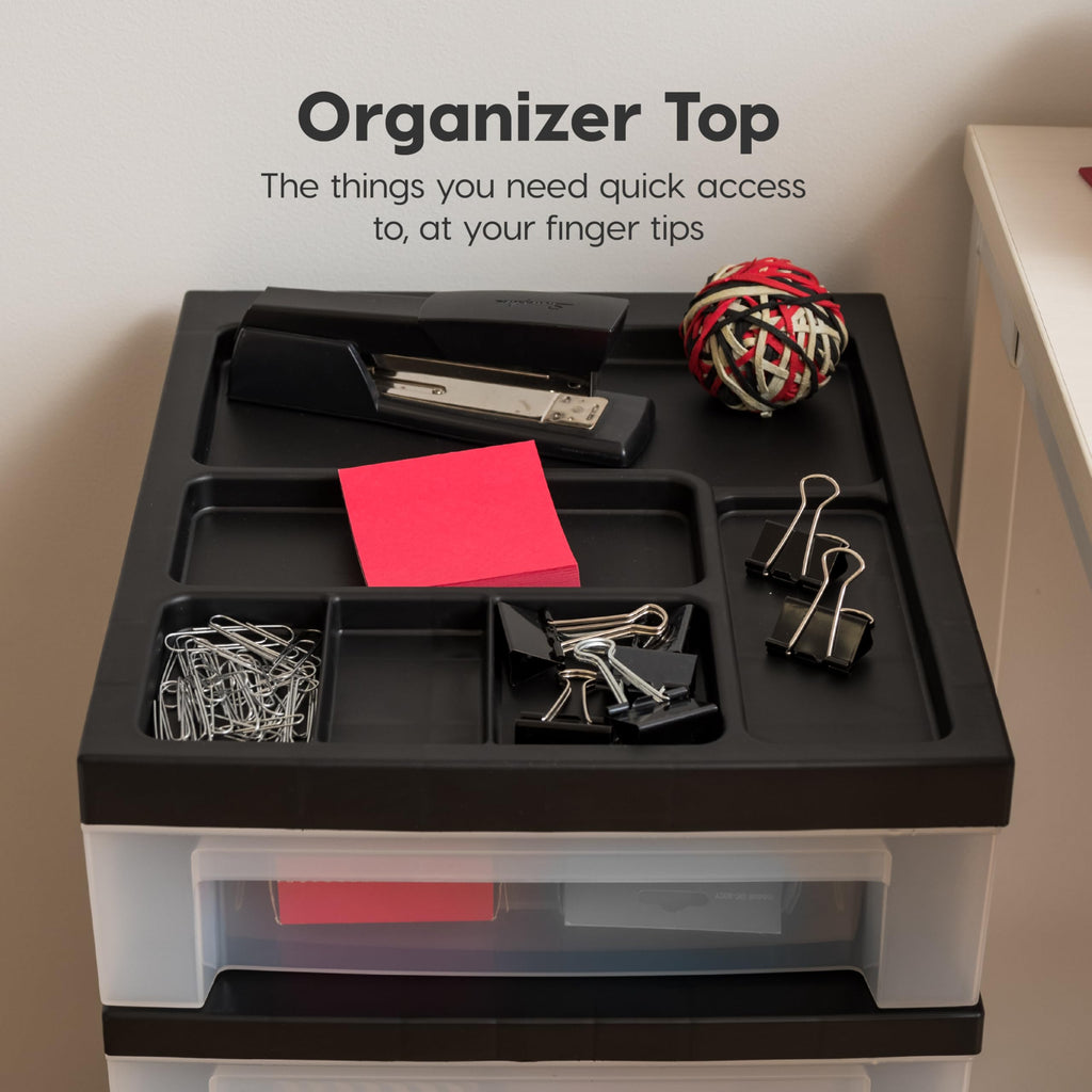 IRIS Plastic Storage, Rolling Cart with Organizer Top, Black, 6 Drawer