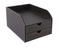 OSCO Brown Faux Leather 2-Tier Desk Sorter and A4 Letter Tray Organizer