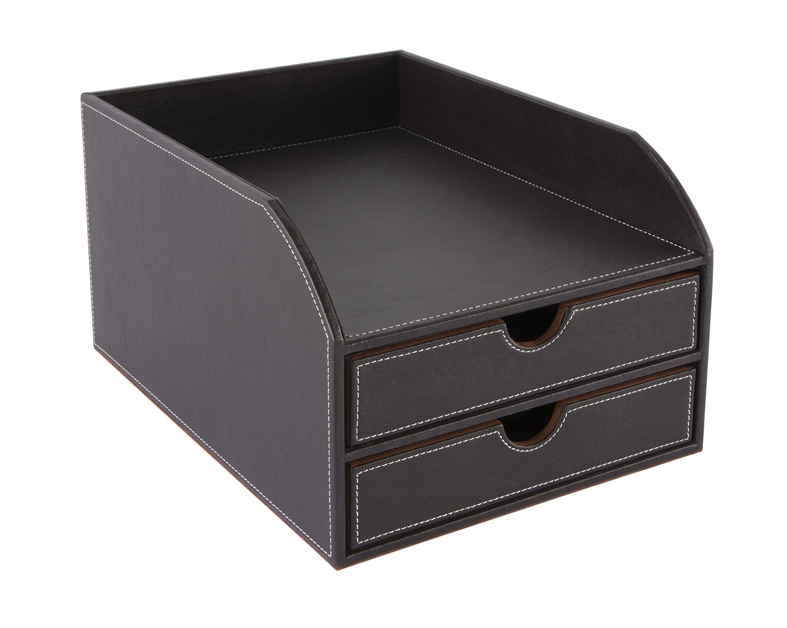 OSCO Brown Faux Leather 2-Tier Desk Sorter and A4 Letter Tray Organizer