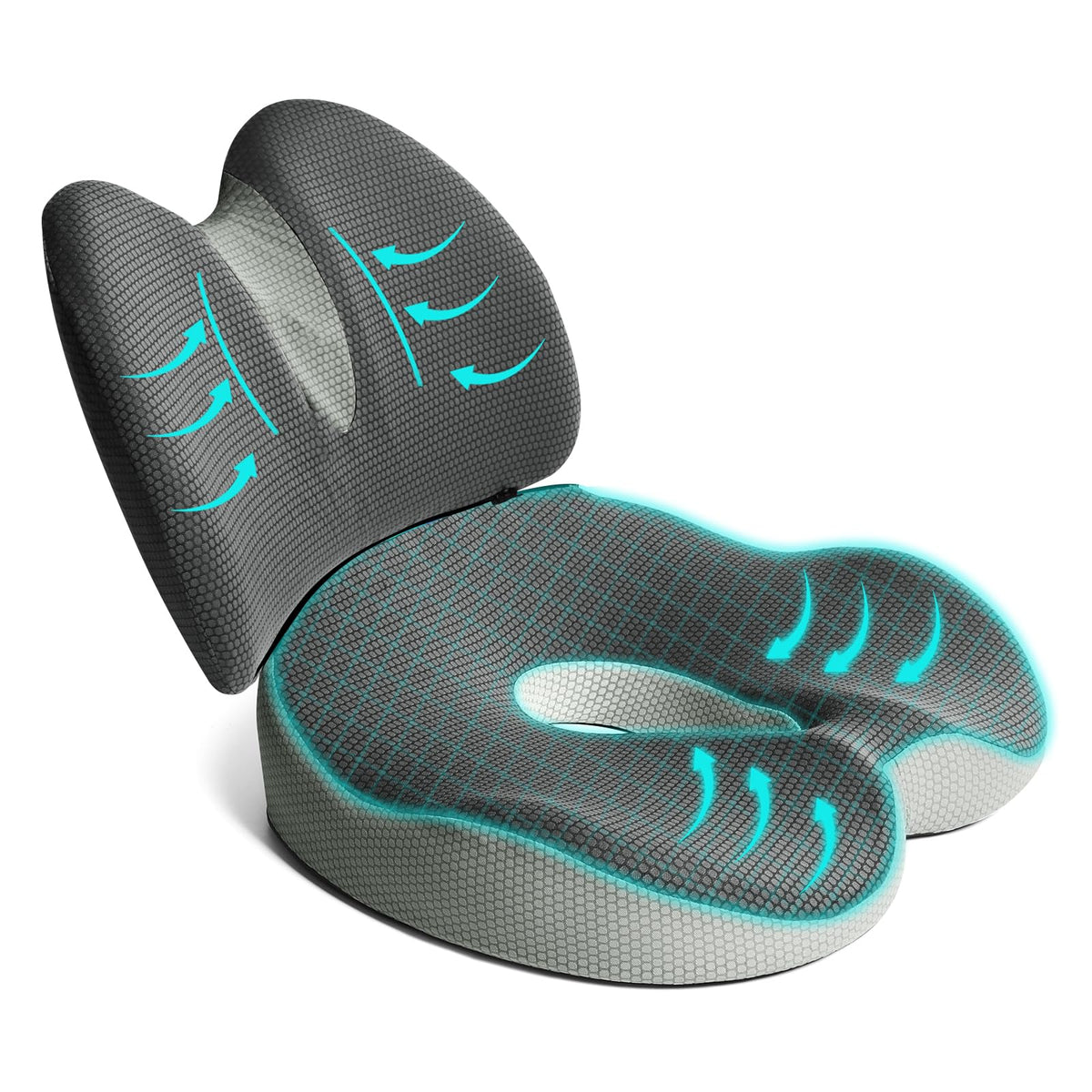 Suewidfay 2 in 1 Seat Cushion and Lumbar Support Cushion Set, Large Size Ergonomic Memory Foam Car Seat Cushion & Back Support Pillow - image 1