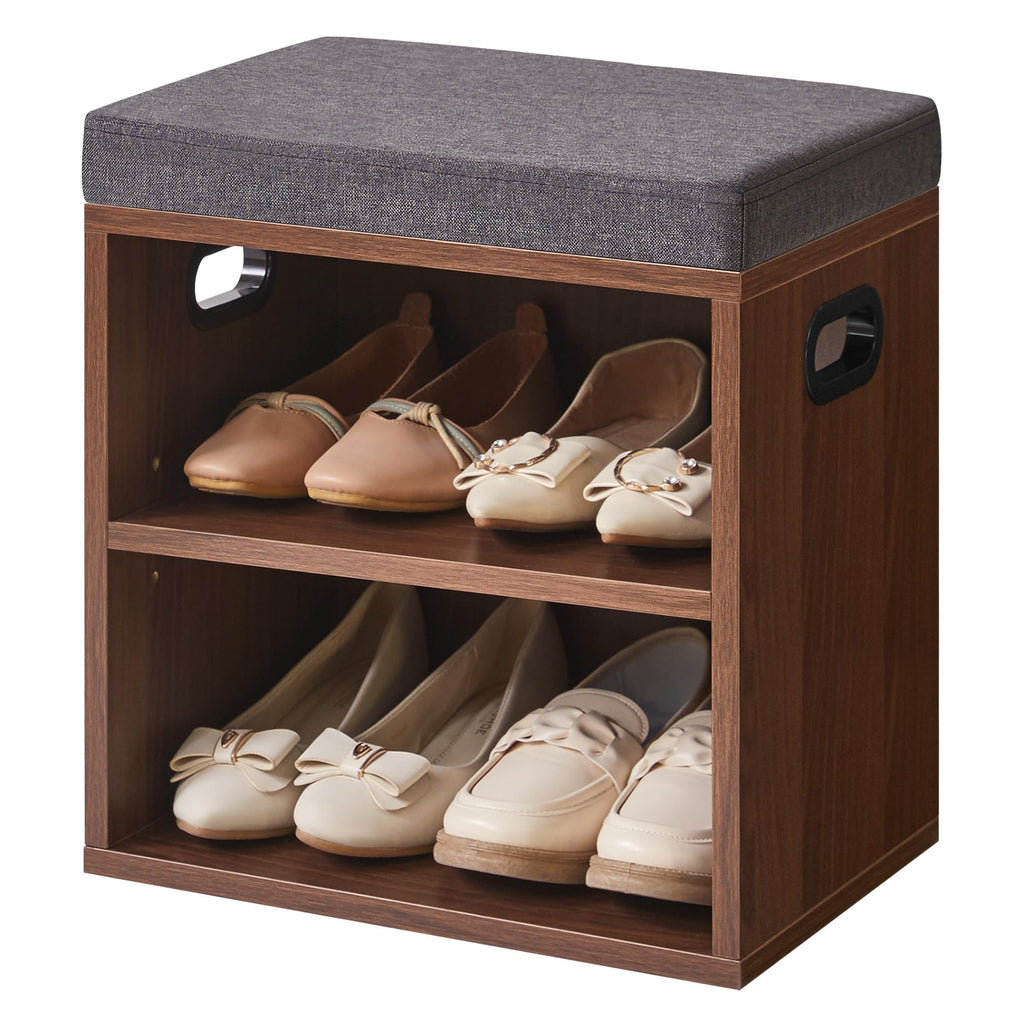 YMYNY Small Shoe Storage Bench with Cushion, Light Walnut HBD028LW - image 1