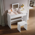 ELEGANT White Vanity Desk with Flip-Up Mirror and Stool – 2-in-1 Design