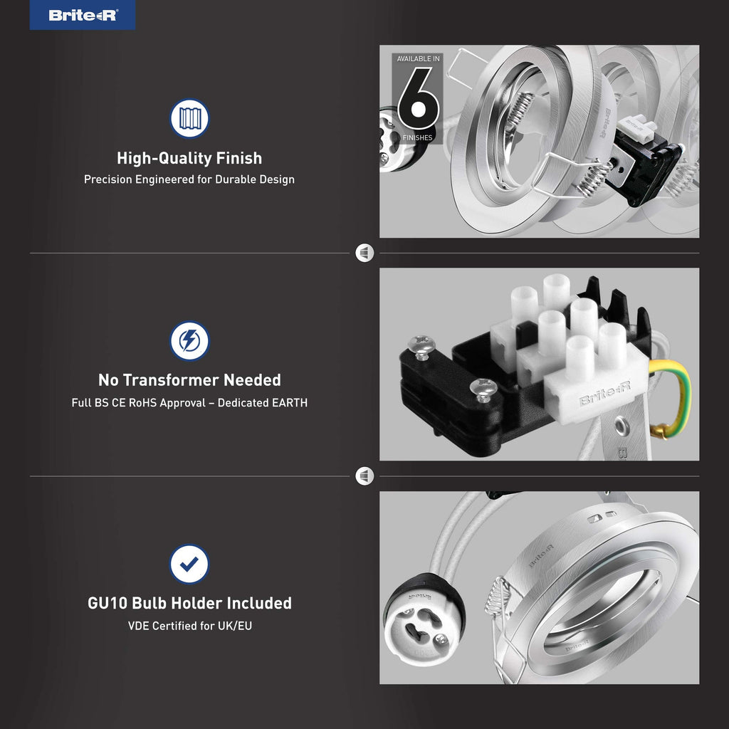 Brite-R 6-Pack GU10 Tilt Recessed Downlights | Satin Chrome Ceiling Spotlights