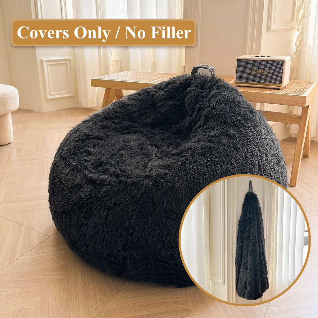XeGe Fluffy Stuffed Animal Storage Bean Bag CoverNo Filler, Dark Grey - image 2