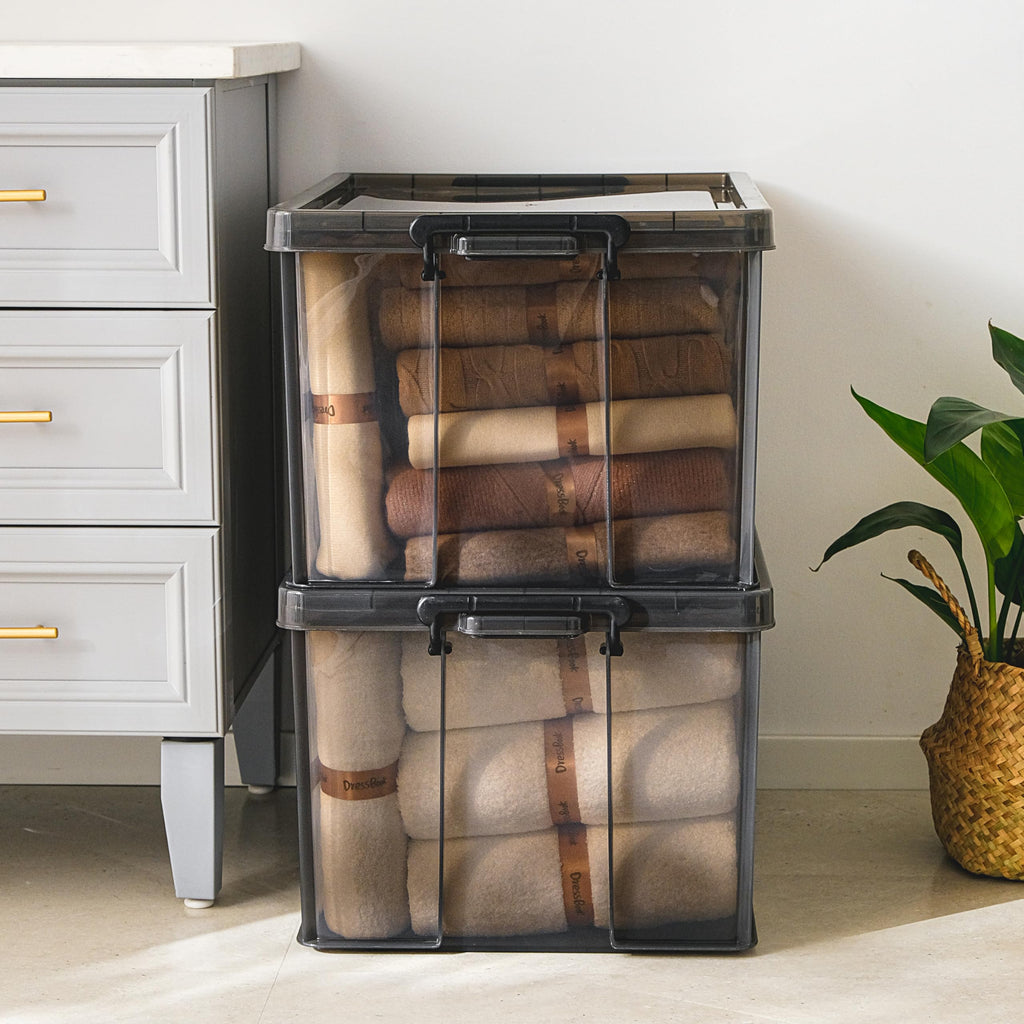 Cetomo 80L Stackable Storage Boxes | Heavy-Duty Plastic Bins with Lids, 3-Pack