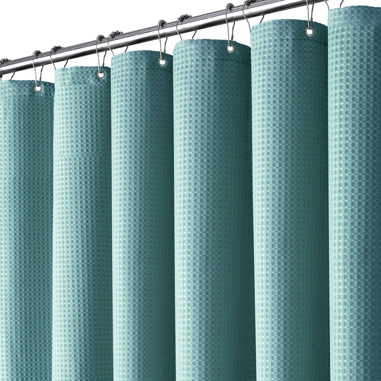 BTTN Waffle Shower Curtain – Heavy Duty Waterproof Weighted Fabric, Teal