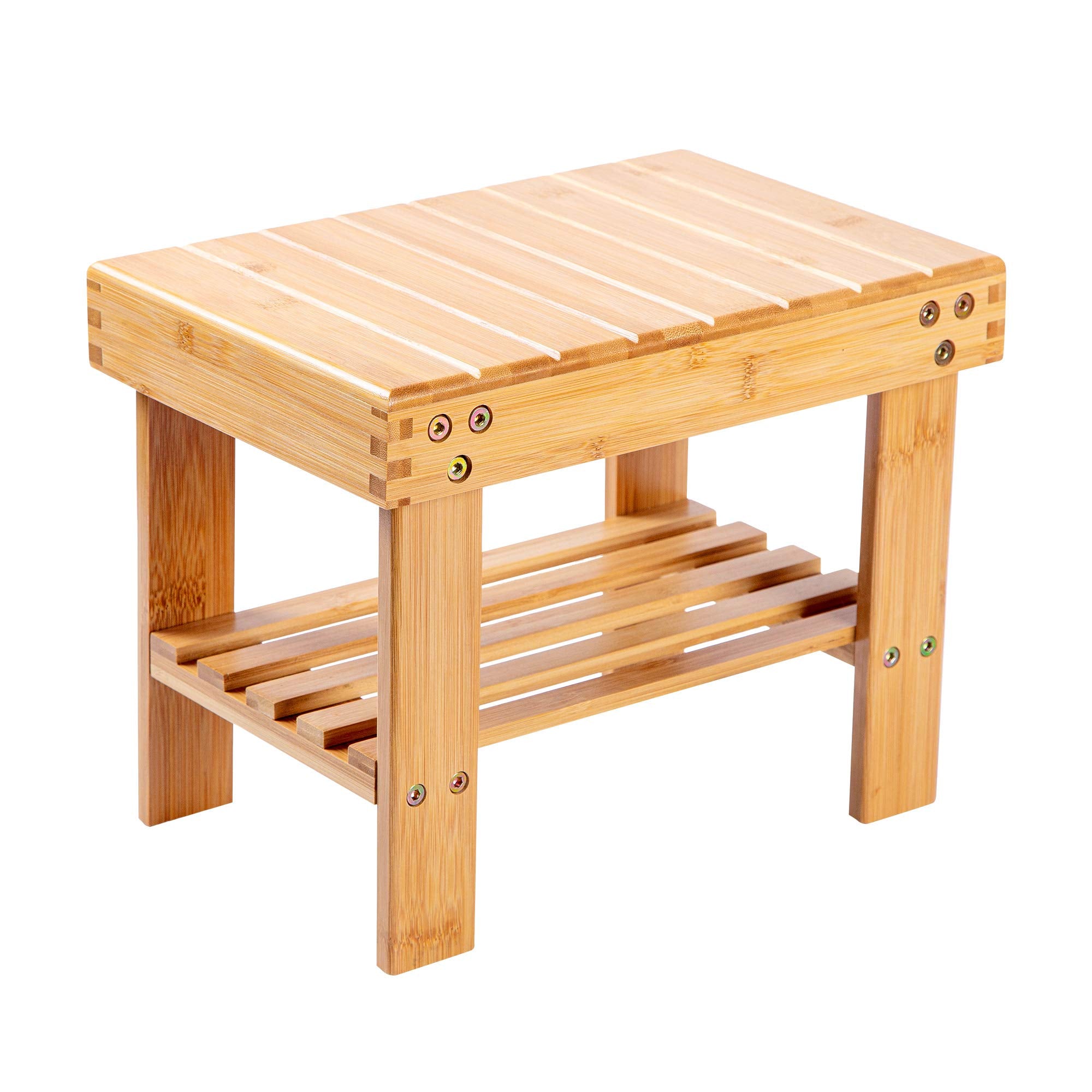VaeFae Bamboo Small Step Stool with Storage Shelf | Anti-Slip Foot Rest