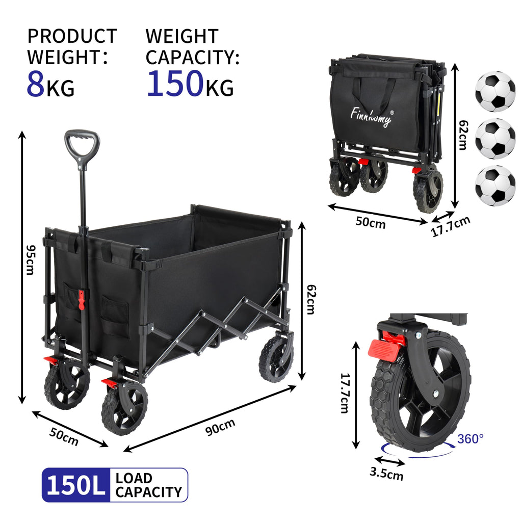 Finnhomy Folding Camping Trolley – 150kg Heavy Duty Wagon with Brake