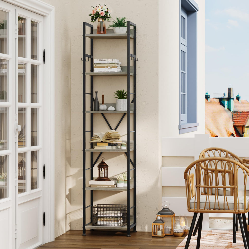 YITAHOME 6-Tier Industrial Bookcase | Tall Metal and Wood Storage Shelf