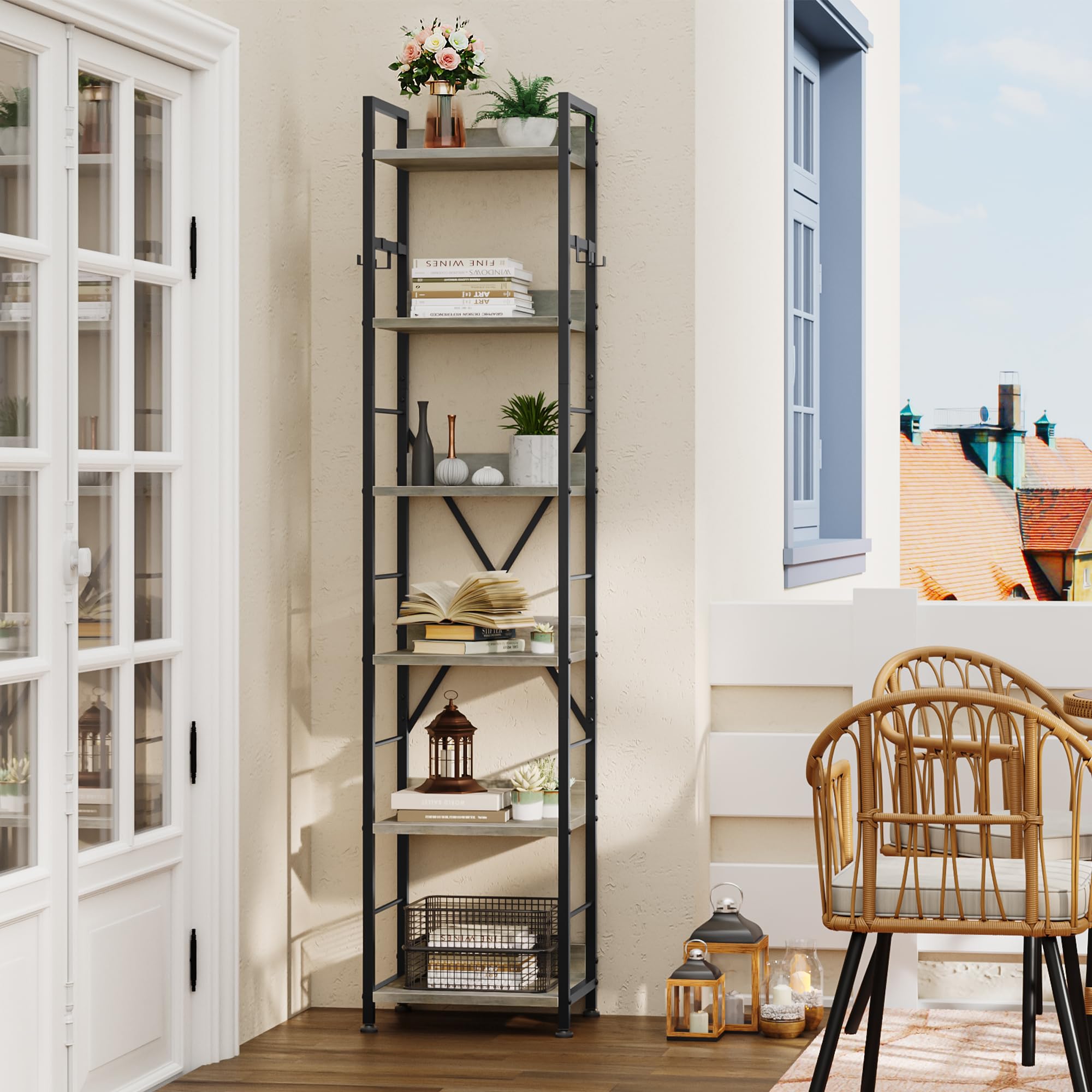 YITAHOME 6-Tier Industrial Bookcase | Tall Metal and Wood Storage Shelf