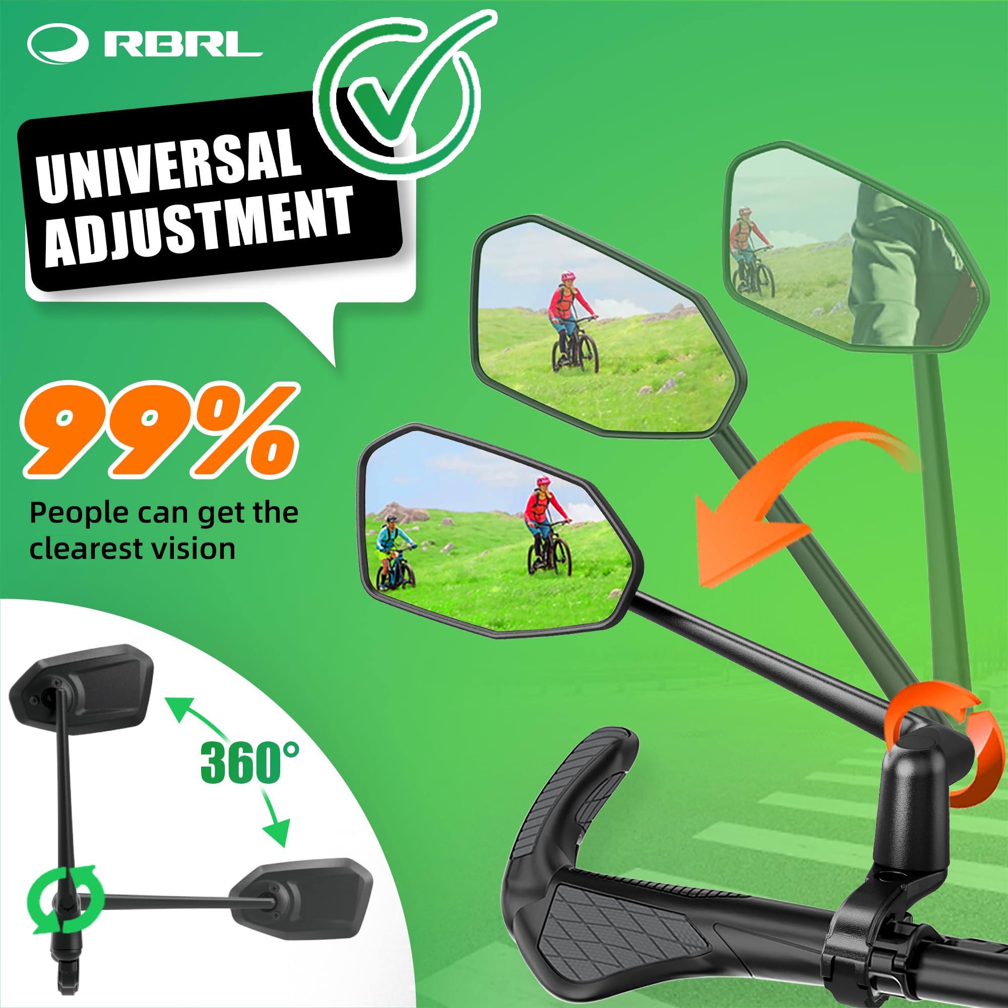 RBRL Bike Mirror | Aluminum Alloy Handlebar Mount HD Glass Ebike Mirror