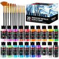 Fantastory Metallic Acrylic Paint Set – 20 Iridescent Colors with 12 Brushes