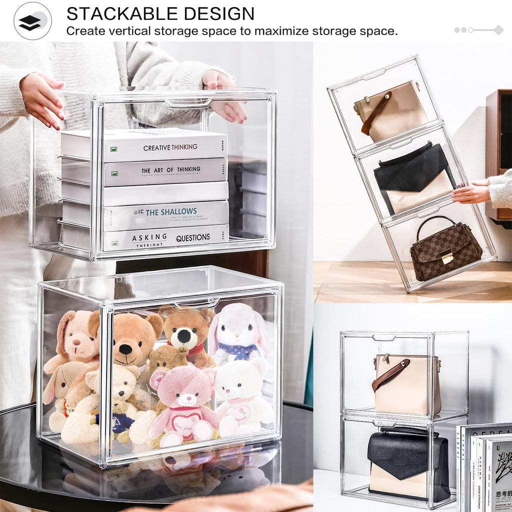 LINYAPRY Set of 4 Stackable Acrylic Purse Organizer with Magnetic Door
