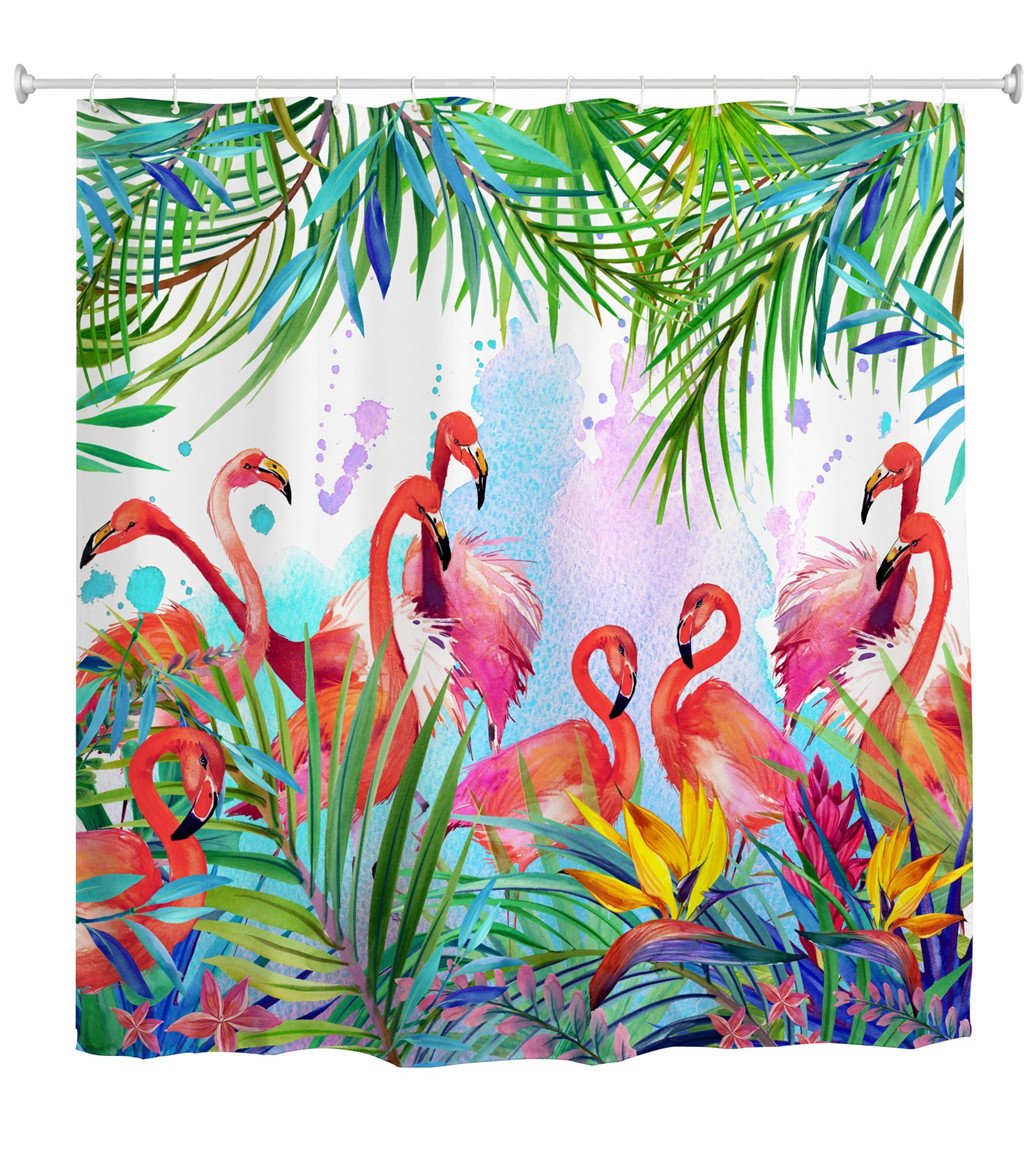 Jolof Store Flamingo Tropical Fabric Shower Curtain - Waterproof 180x200cm