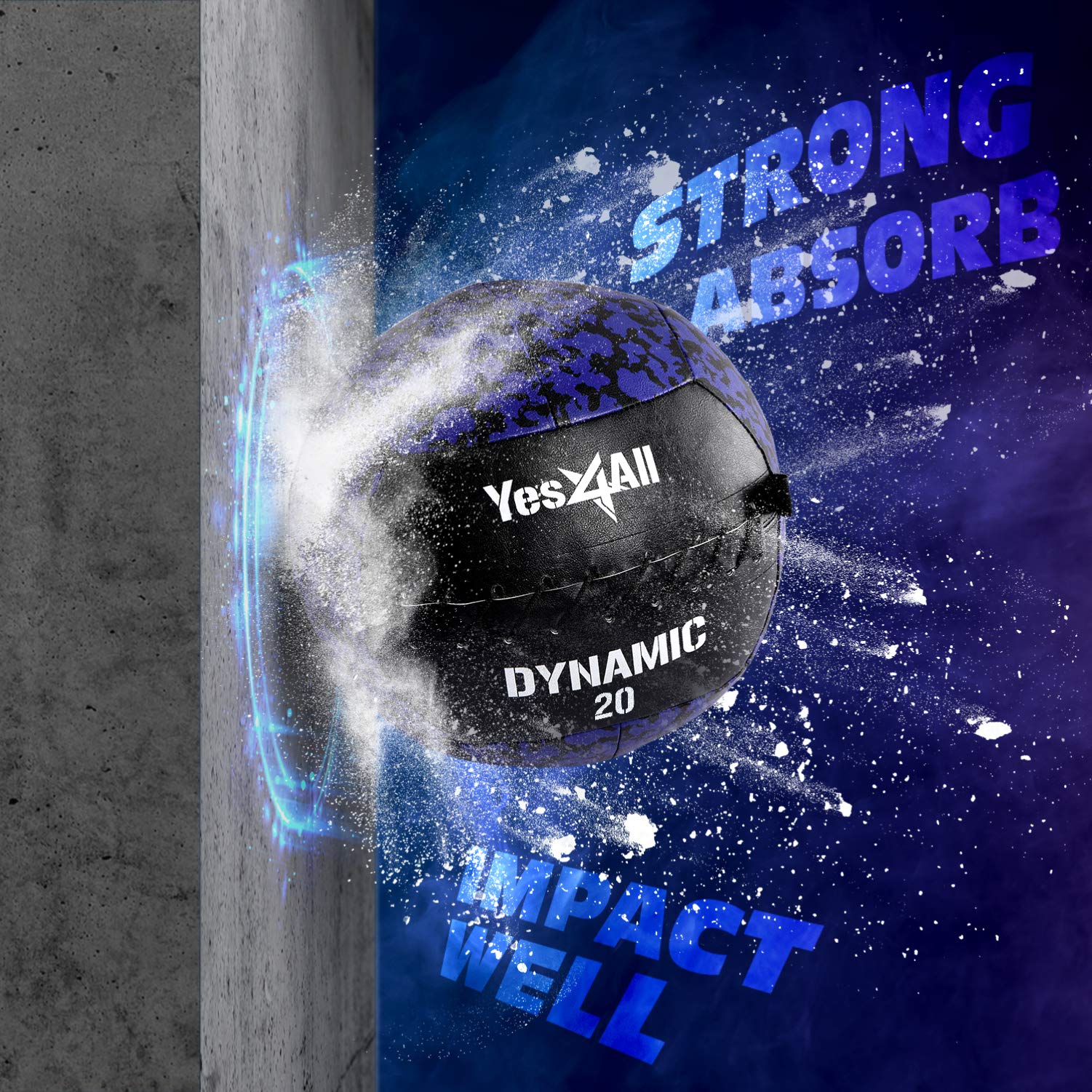 Yes4All 9 kg Dynamic Wall Ball - Soft Medicine Ball, Camuflaje Azul