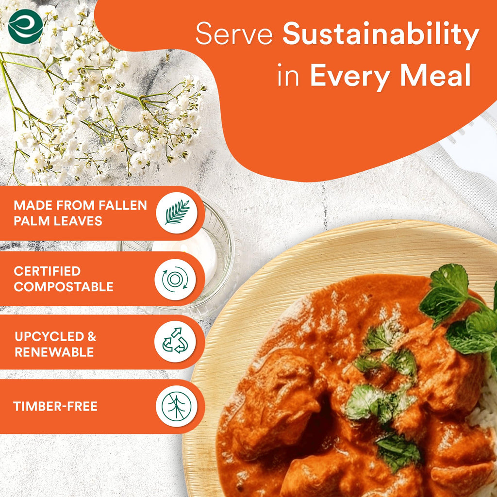 Eco Soul 200-Pack Palm Leaf Plates – 10 Inch Round Compostable Dinnerware