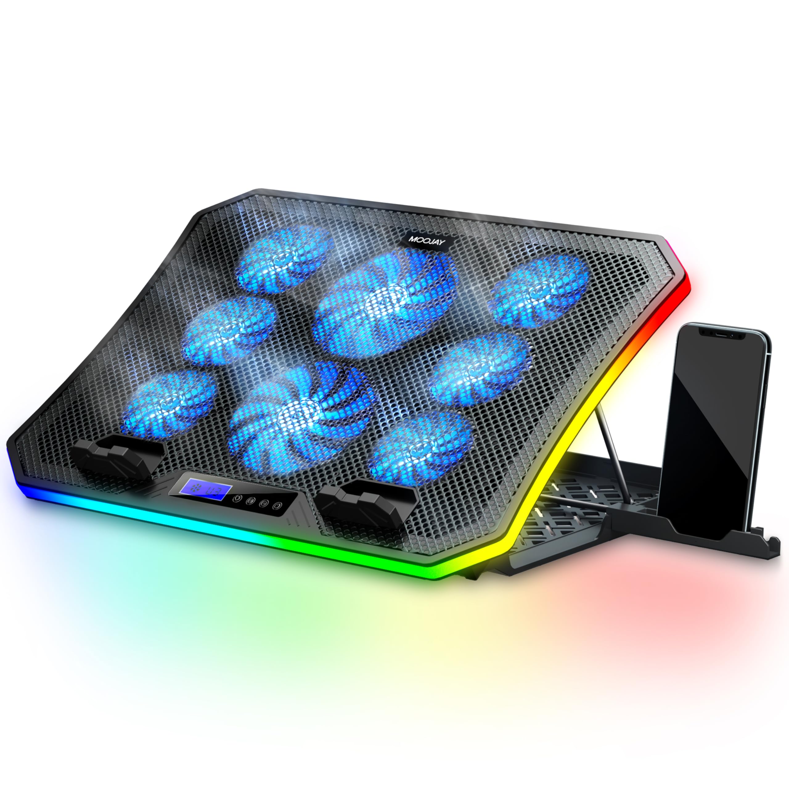 MOOJAY RGB Laptop Cooling Pad | 8 Quiet Fans & Adjustable Stand