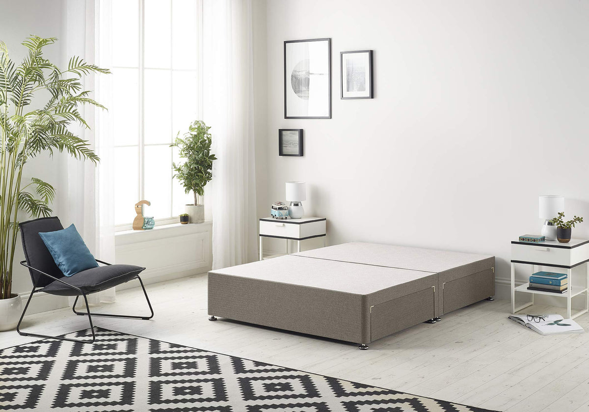 Bed Centre Flexby Divan Base Only with No Drawers and No Headboard - Available in 3ft,4ft,5ft and 6ft- Fabric 3FT Single, Tweed Coffee Fabric - image 1