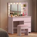 YITAHOME Makeup Vanity Desk with Lighted Mirror, 4 Drawers & Stool - Pink