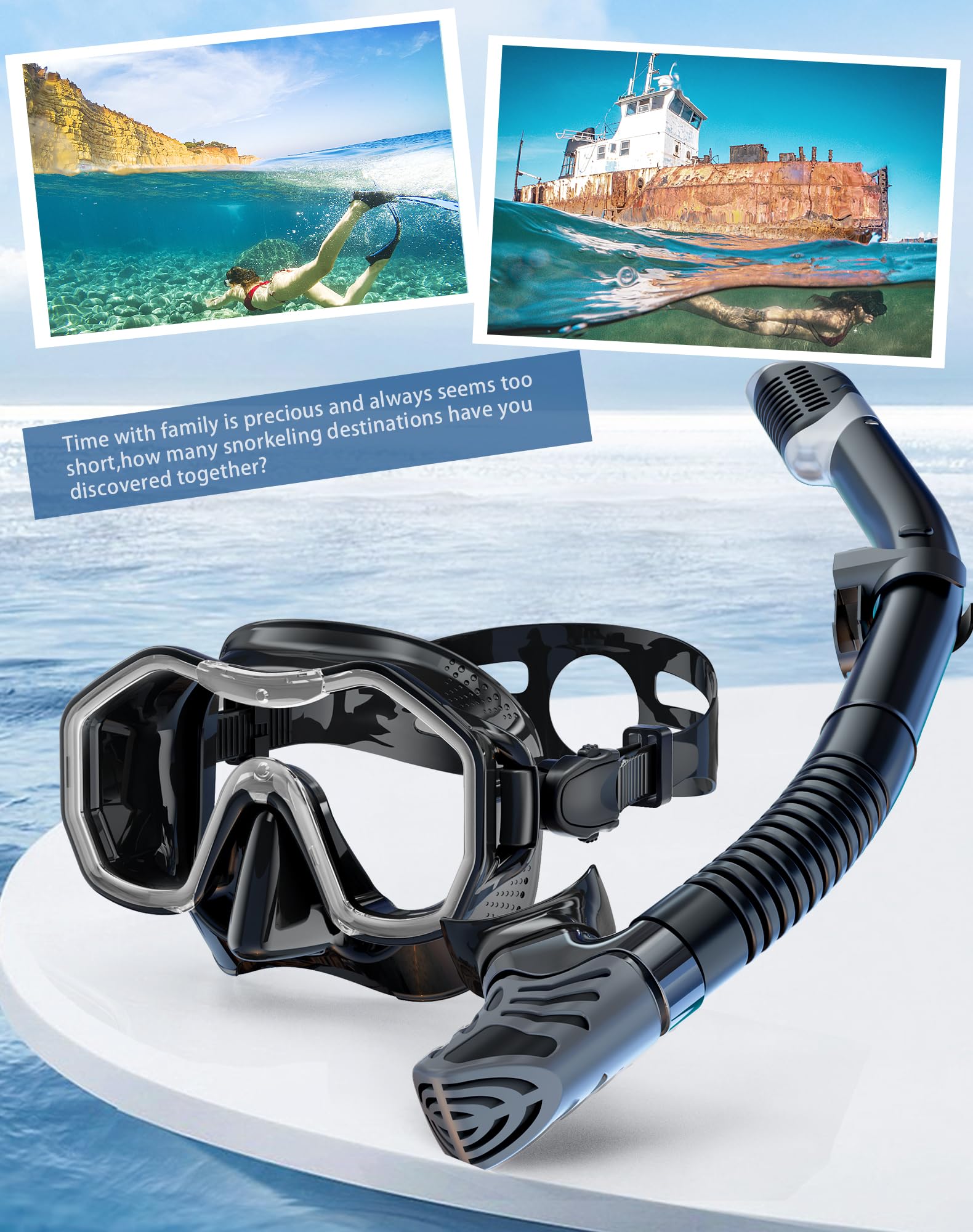 Lealinga 2-Pack Snorkel Set | Anti-Fog Panoramic Mask & Dry Top Snorkel