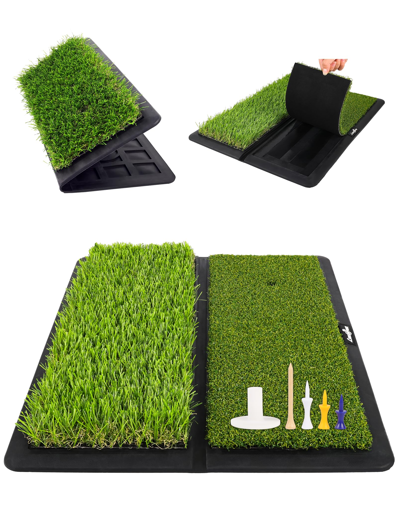 LIBERRWAY Golf Hitting Mat – Foldable Practice Turf with Fairway & Rough