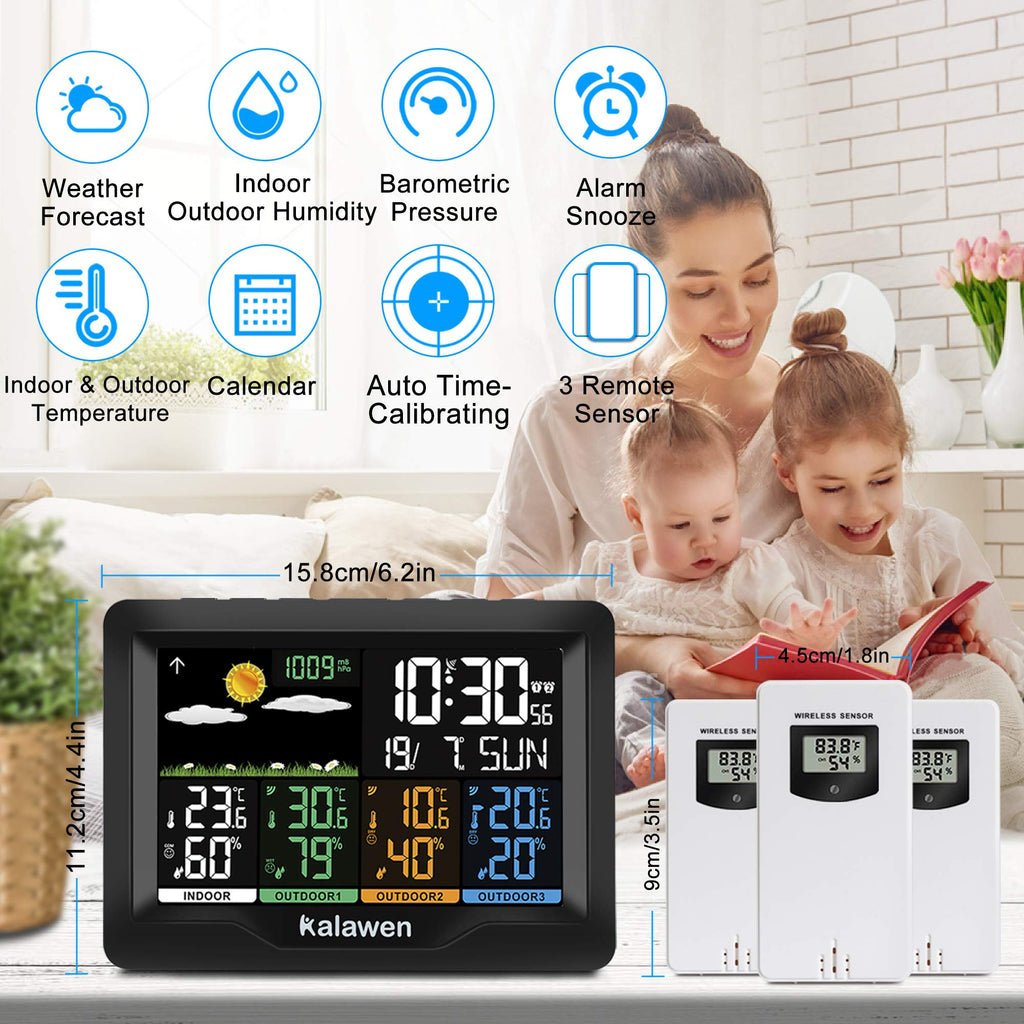 Kalawen Weather Station with 3 Outdoor Sensors | MSF Wireless Barometer