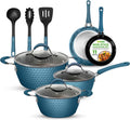 NutriChef 11-Piece Nonstick Ceramic Cookware Set - Induction Ready, Blue