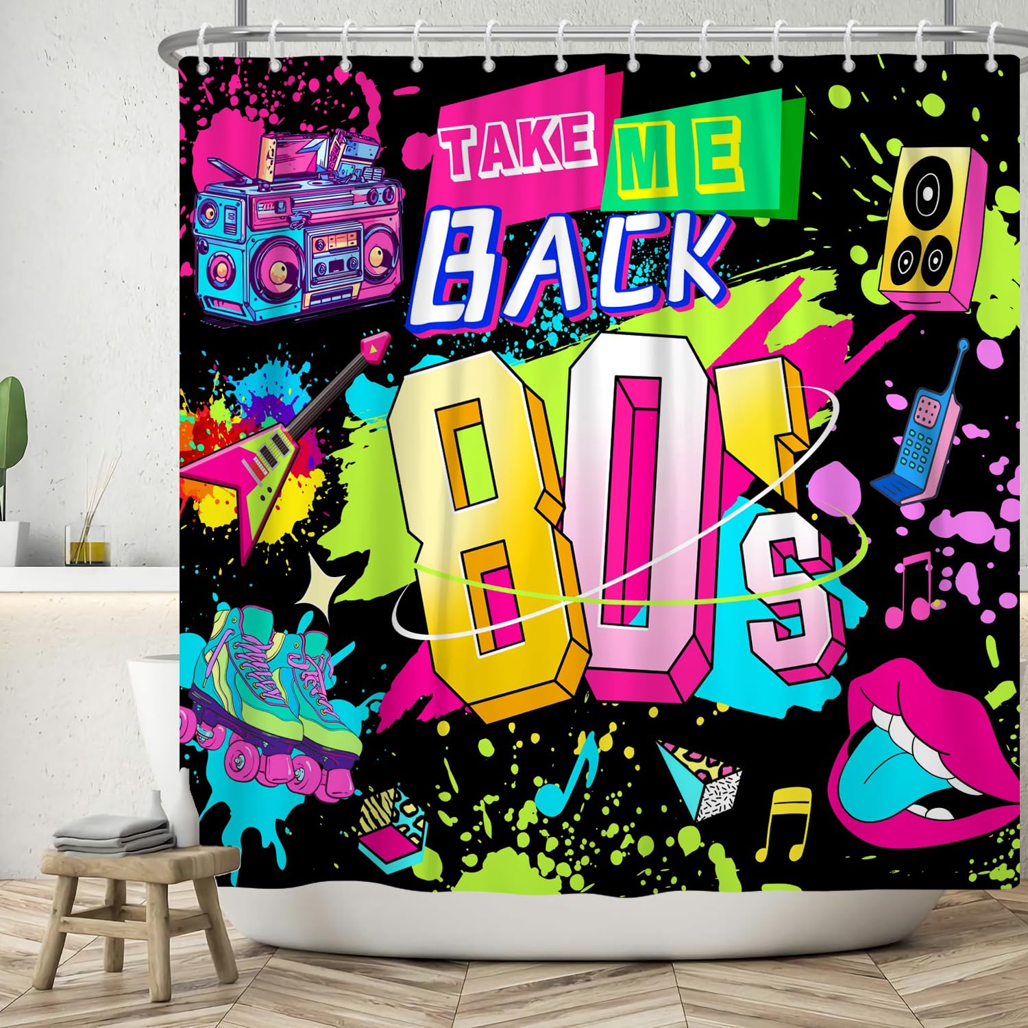 Retro 80s Shower Curtain | 180x180cm Waterproof Polyester