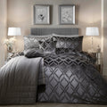 Soiree Ogee Velvet Duvet Cover Set – Slate Grey Luxury Double Bedding
