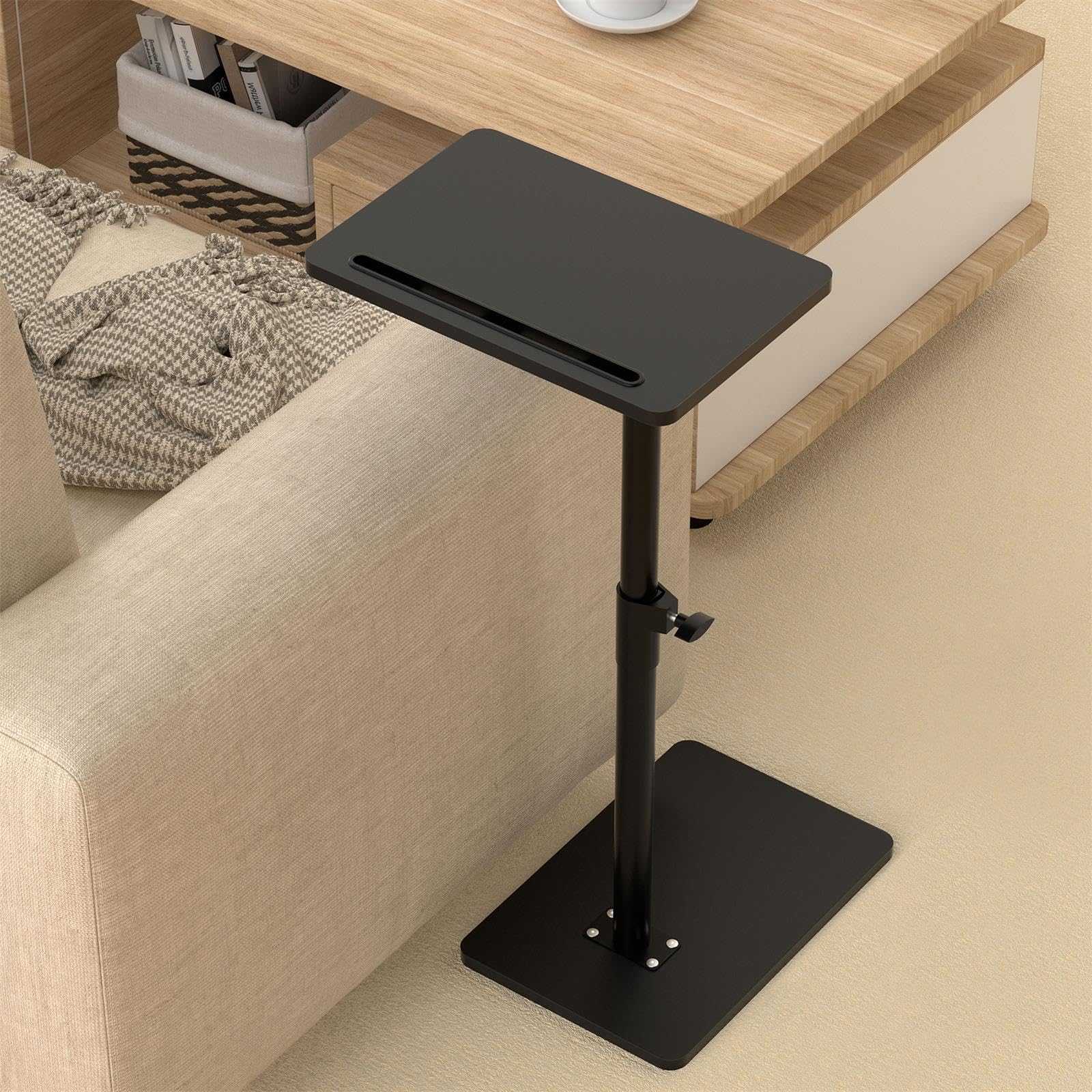 YUHFERA C-Shaped Side Table – 360° Swivel Height Adjustable Sofa Tray