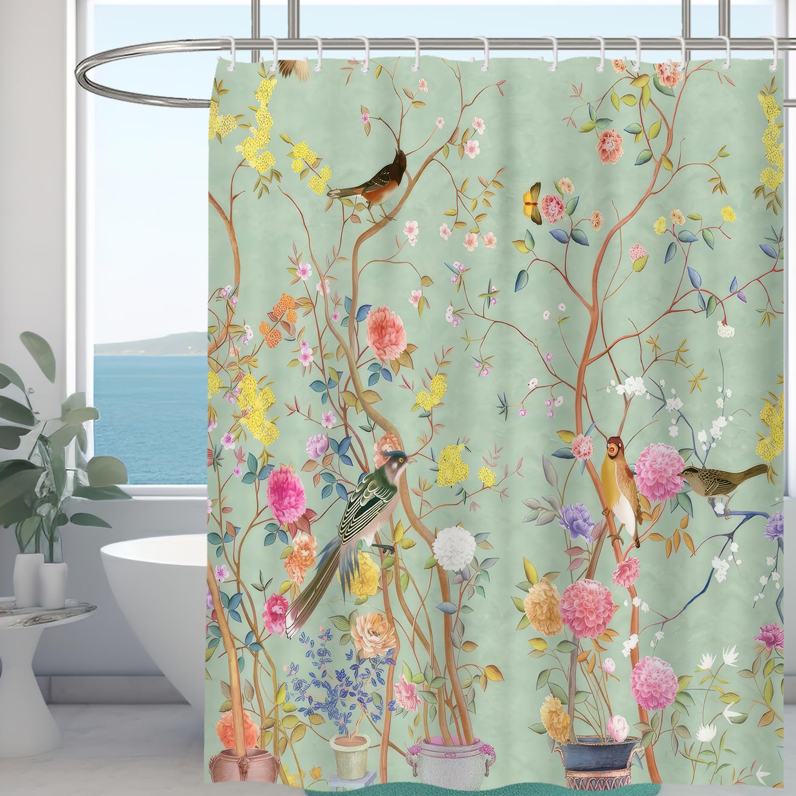 Minicoco Floral Shower Curtain – Waterproof Mold Resistant Polyester