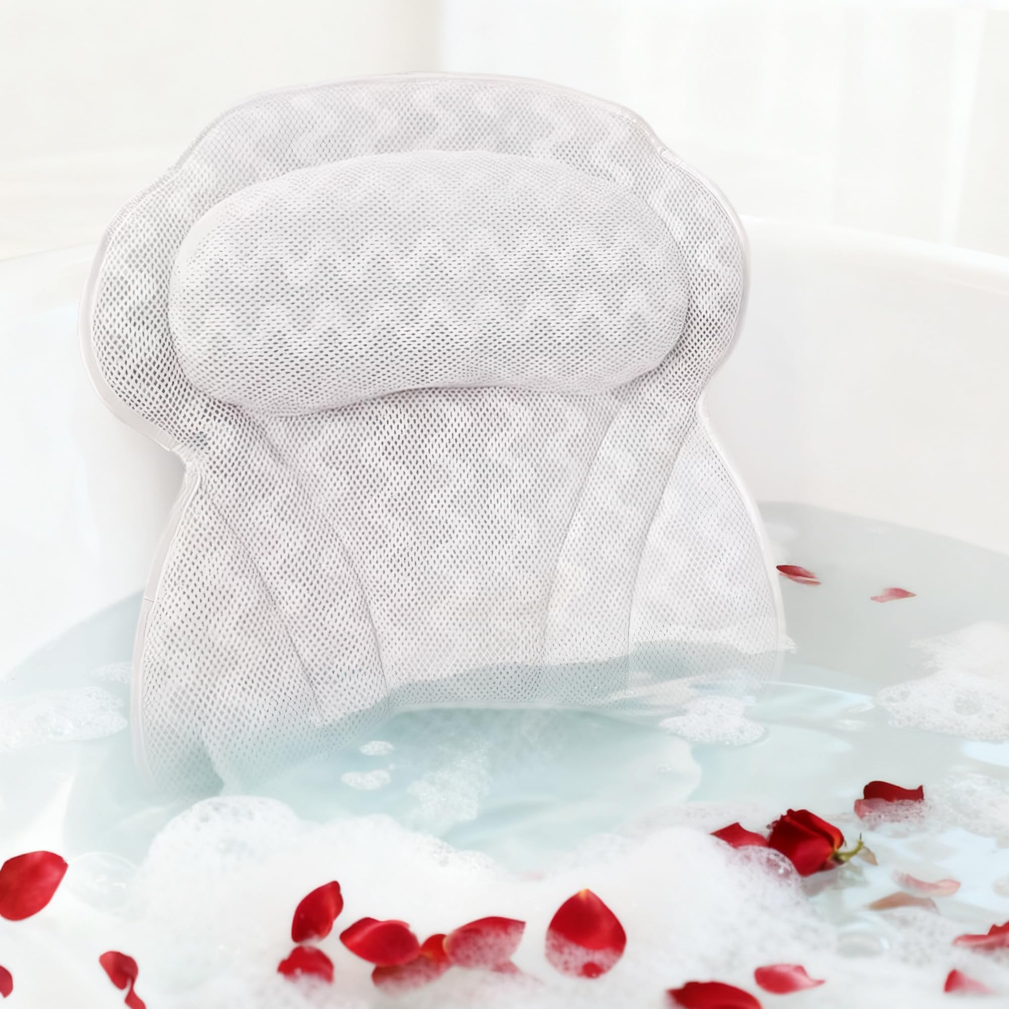 AUNEK Luxury Bath Pillow – Ergonomic 4D Air Mesh Cushion with 6 Suction Cups