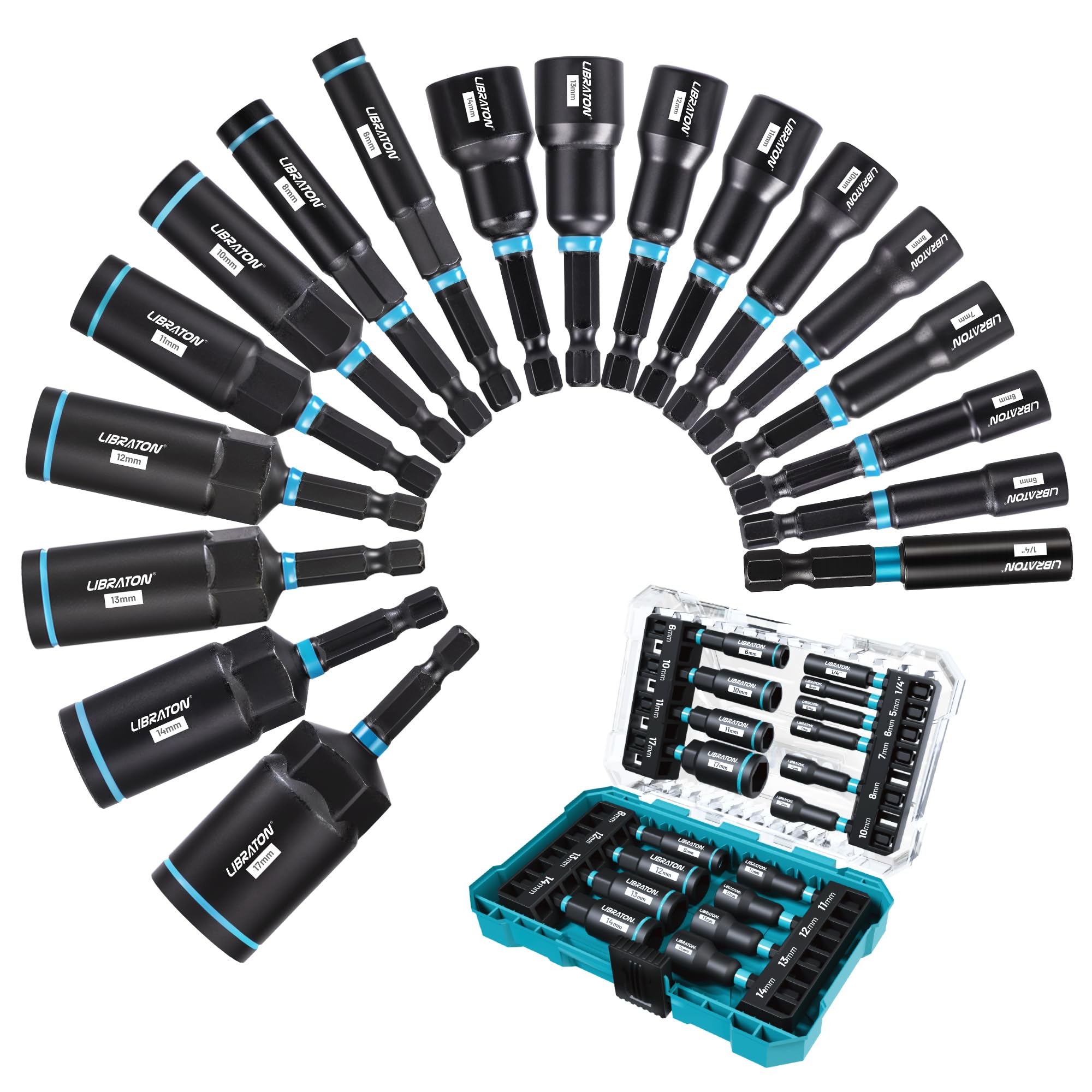 Libraton 18PC Magnetic Nut Driver Set | Metric Impact Bit Set 5-17mm