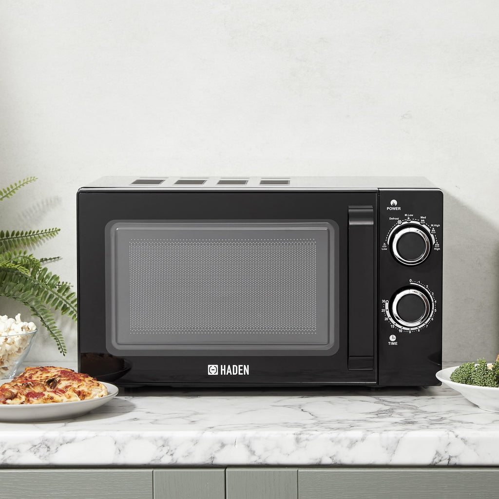 Haden 800W Compact Microwave Oven | 20L Black Manual Countertop Oven