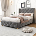 Jolof Store Single Bed Frame | Grey Velvet Upholstered Tufted Bed 3ft