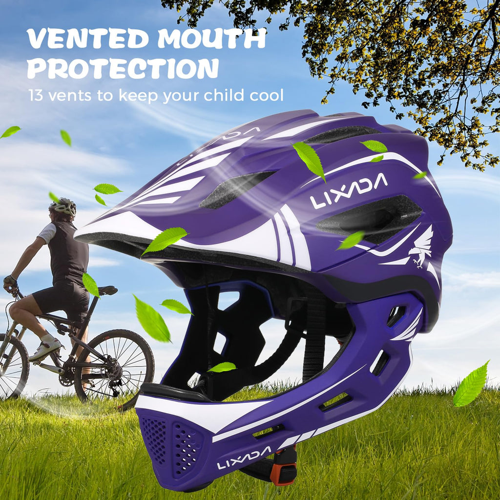 Lixada Kids Full Face Bike Helmet | Detachable 2-in-1 Design | 52-58cm