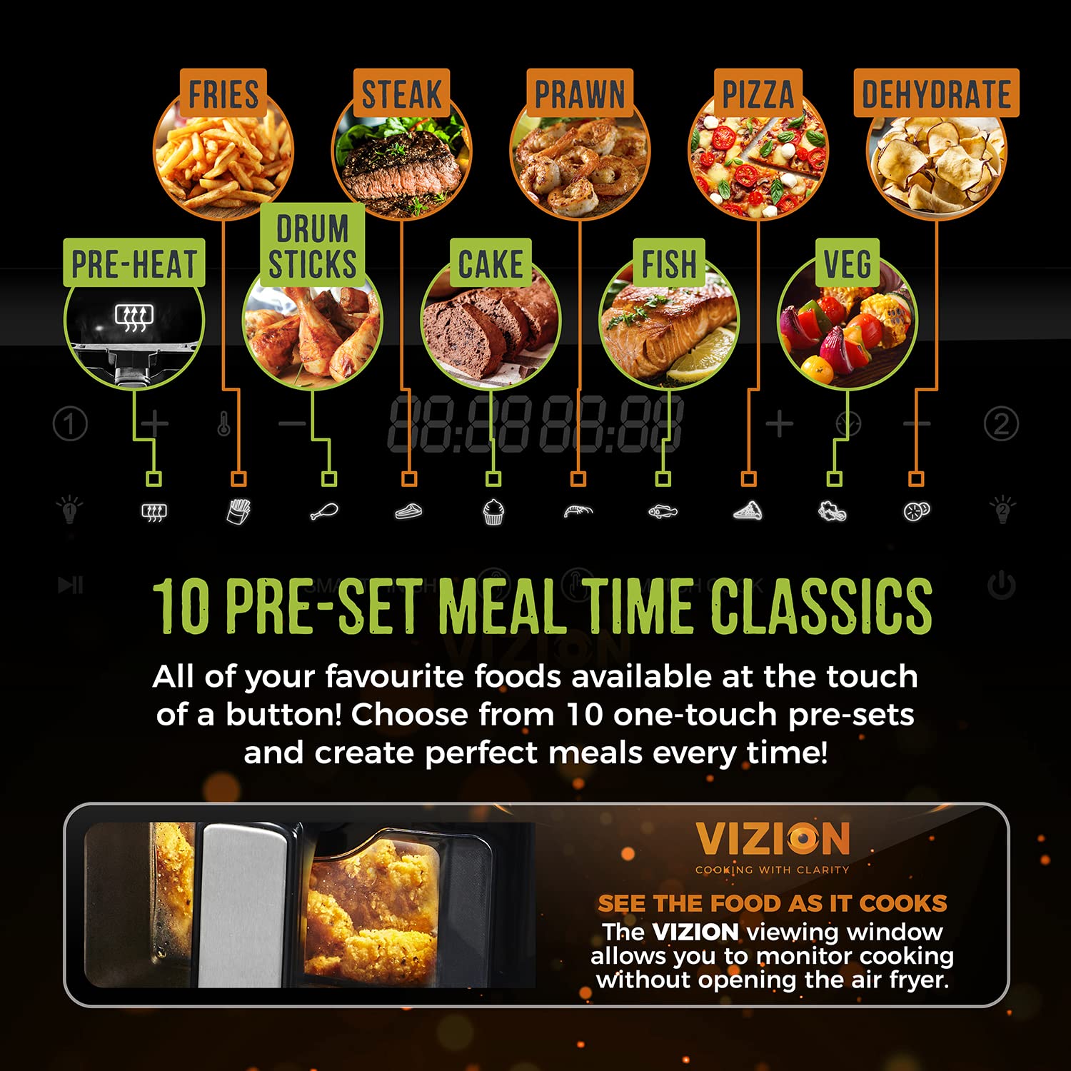 Tower T17100 Vortx Vizion 9L Dual Basket Air Fryer - 10 Pre-sets, Black