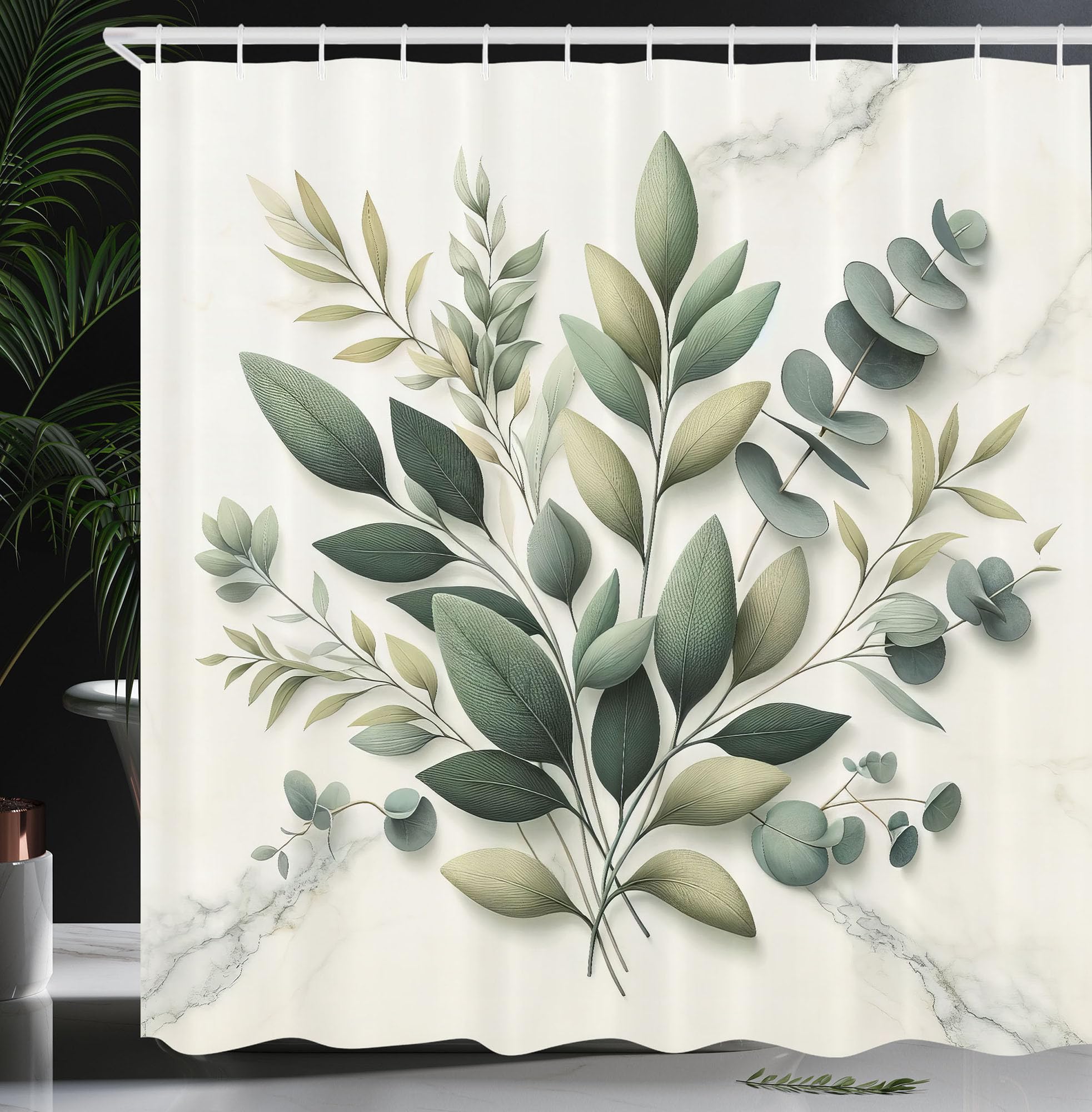 Abakuhaus Eucalyptus Leaves Shower Curtain | Sage Green Botanical Fabric