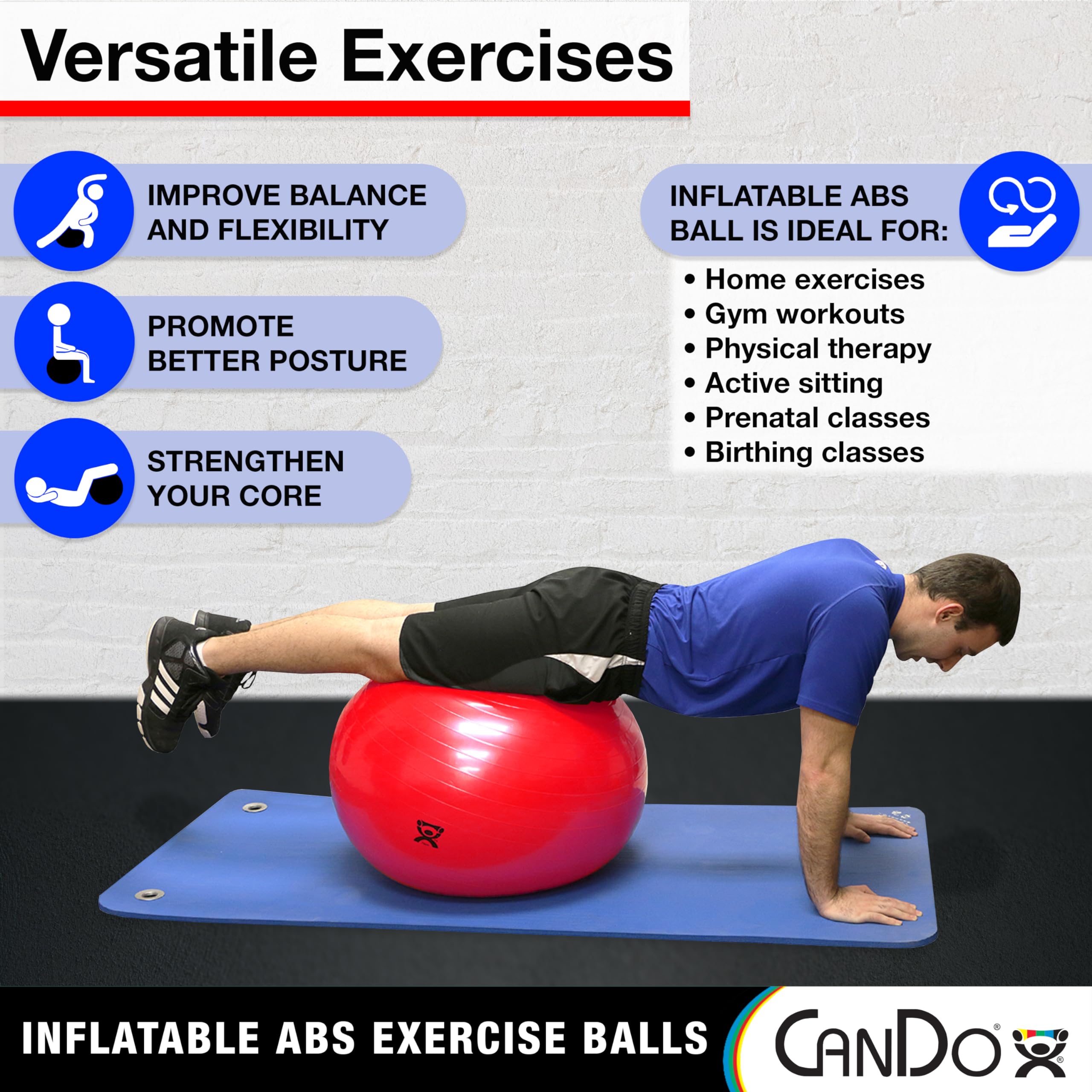 CanDo Deluxe Anti-Burst Exercise Ball – 85cm Blue Gym Yoga Ball